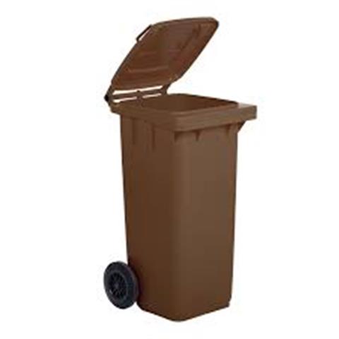  BIDONE RACCOLTA DIFFERENZIATA Lt.240 con COPERCHIO e RUOTE MARRONE  - 40324 - F000005